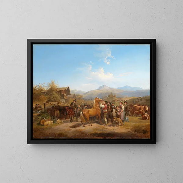 Mercado de caballos en Tirol - Heinrich Marr — cuadro enmarcado en la pared