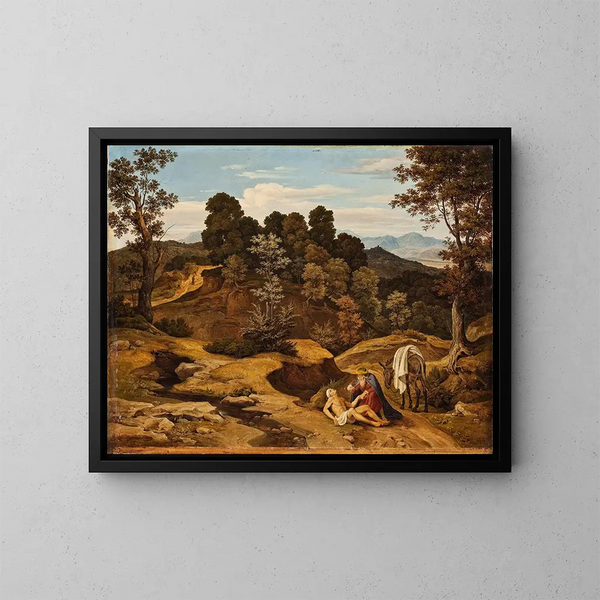 Paisaje con el Buen Samaritano - Heinrich Reinhold — cuadro enmarcado en la pared