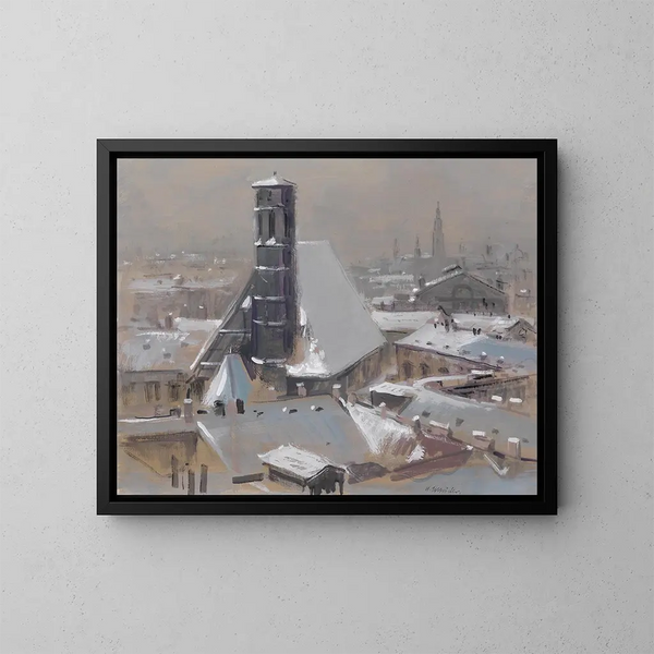 View of the rooftops of Vienna and the Minoritenkirche - Heinrich Schröder — framed artwork on a wall