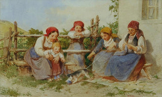 Heinrich Stohl - Frauen und Kinder mit spielender Katze.webp