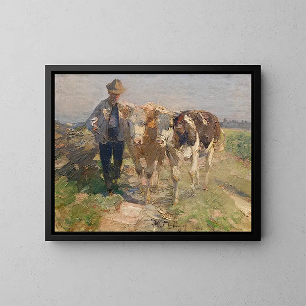 campesino con Khen - Heinrich von Zügel — cuadro enmarcado en la pared