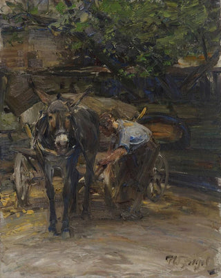 Heinrich Von Zgel - Eselfuhrwerk beim Anschirren.webp