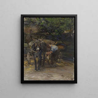 Heinrich Von Zgel - Eselfuhrwerk beim Anschirren.webp
