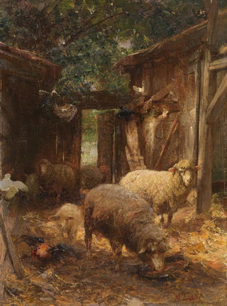 Heinrich Von Zgel - Schafe und Lmmer beim Hhnerstall.webp