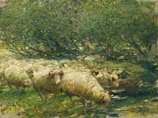 Heinrich Von Zgel - Schafherde am Bach im Baumschatten.webp
