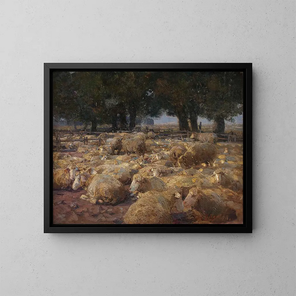 Parque con ovejas de Heidemoor - Heinrich von Zügel — cuadro enmarcado en la pared