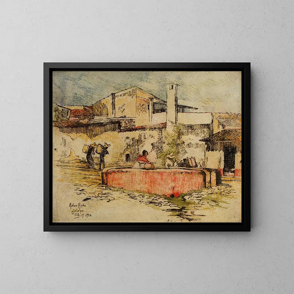 The pink fountain in Jalapa - Helen Hyde — framed artwork on a wall