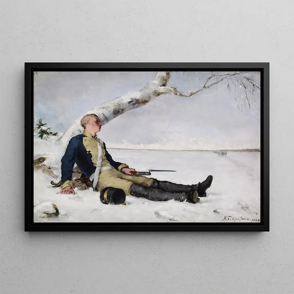 the wounded warrior in the snow - Helene Schjerfbeck — framed artwork on a wall