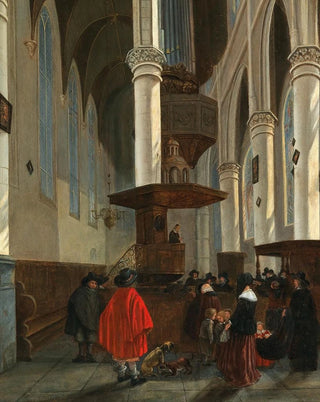 Hendrick Cornelisz van Vliet - A church interior with a preacher in a pulpit.webp