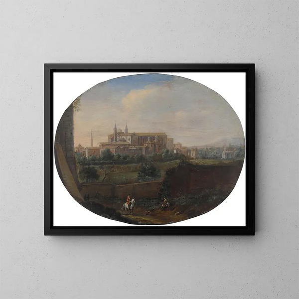 Vista de Roma desde un jardín, mirando hacia el sur en dirección a San Giovanni in Laterano, vista desde atrás - Hendrick Frans van Lint — cuadro enmarcado en la pared