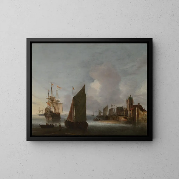 Botes cerca de Zierikzee con la Zuidhavenpoort al fondo - Hendrick van Anthonissen — cuadro enmarcado en la pared