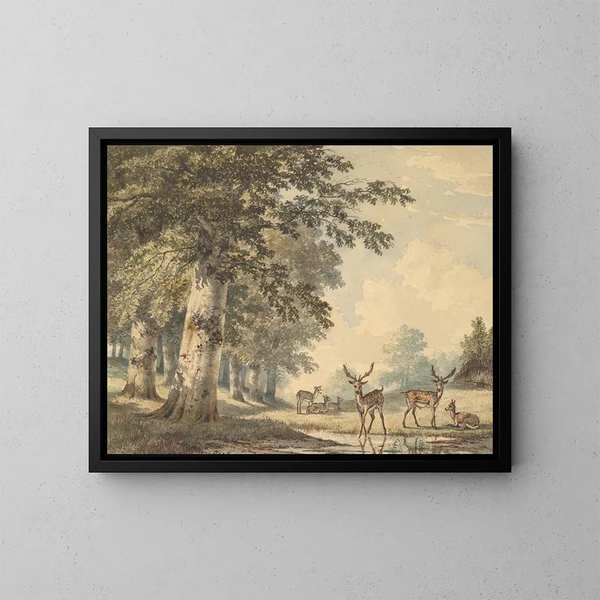 Deer under Beech Trees in Winter - Hendrik Gerrit ten Cate — framed artwork on a wall
