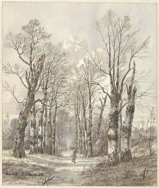 Hendrik Gerrit ten Cate - Winterlandschap met houtsprokkelaar op bospad.webp