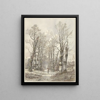 Hendrik Gerrit ten Cate - Winterlandschap met houtsprokkelaar op bospad.webp