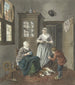 Interior painting with a seamstress, a maid, and a boy playing - Hendrik Jan van Amerom — artwork view