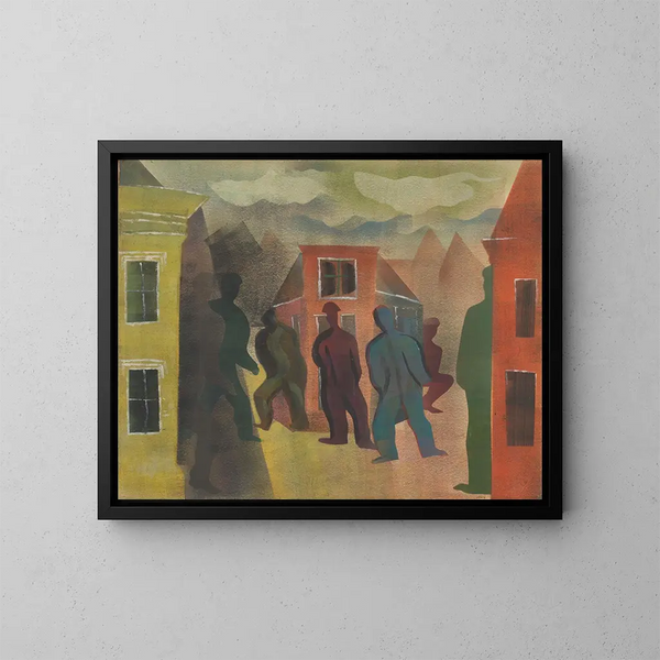 Street sculpture painting with figures - Hendrik Nicolaas Werkman — framed artwork on a wall