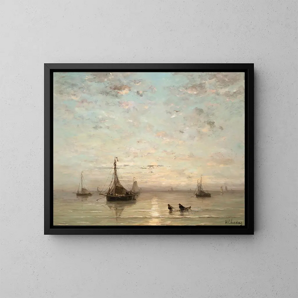 Sunset Fishing Boats - Hendrik Willem Mesdag — framed artwork on a wall