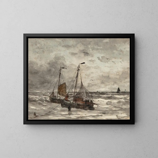 Hendrik Willem Mesdag - Fishing boats at anchor on a choppy sea.webp