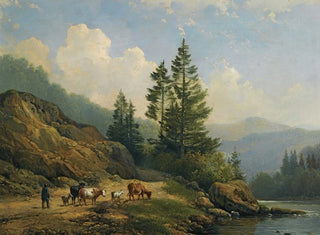 Hendrikus van de Sande Bakhuyzen - A Herd With Cattle In A Mountainous Landscape.webp