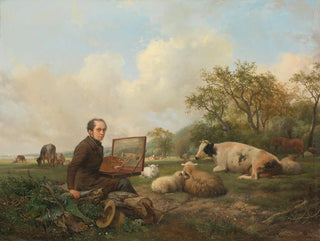 Hendrikus van de Sande Bakhuyzen - The Artist Painting a Cow in a Meadow.webp