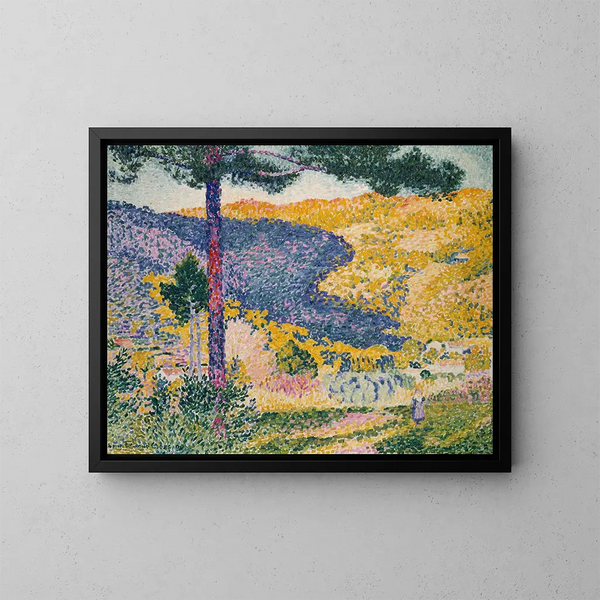 Vallée avec ombre de sapins sur la montagne - Henri-Edmond Cross — framed artwork on a wall