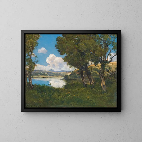 En la orilla del lago - Henri-Joseph Harpignies — cuadro enmarcado en la pared