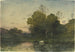 Luz de la tarde en una orilla arbolada con bovinos bebiendo - Henri-Joseph Harpignies — vista de la obra