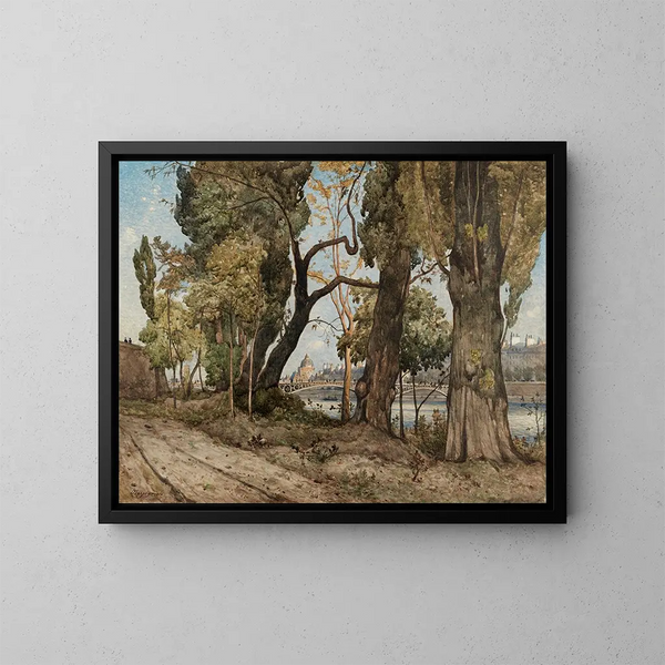 La Sena en París vista del Instituto - Henri-Joseph Harpignies — cuadro enmarcado en la pared