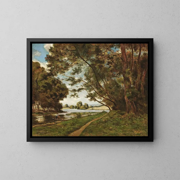 El sendero junto al río - Henri-Joseph Harpignies — cuadro enmarcado en la pared
