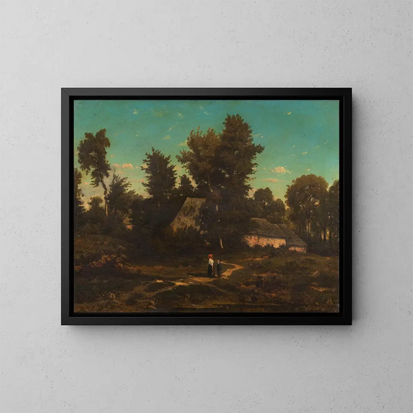 Paisaje con cabañas - Henri-Joseph Harpignies — cuadro enmarcado en la pared