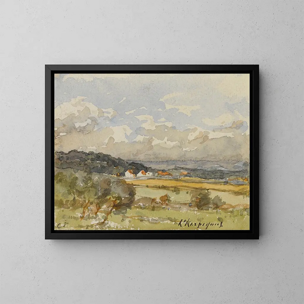 Paisaje con algunas cabañas - Henri-Joseph Harpignies — cuadro enmarcado en la pared