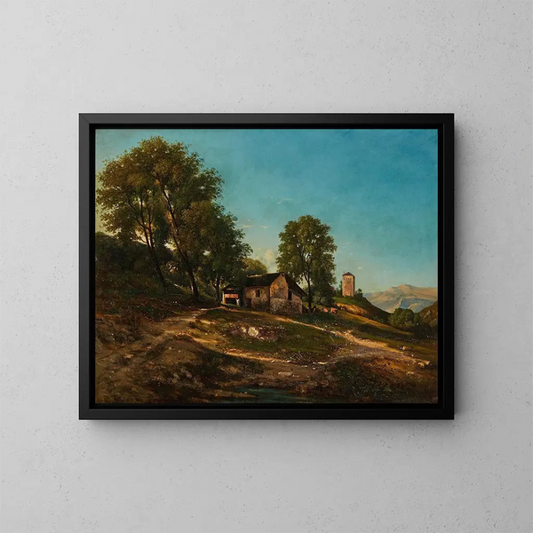 Paisaje de verano con granja - Henri-Joseph Harpignies — cuadro enmarcado en la pared