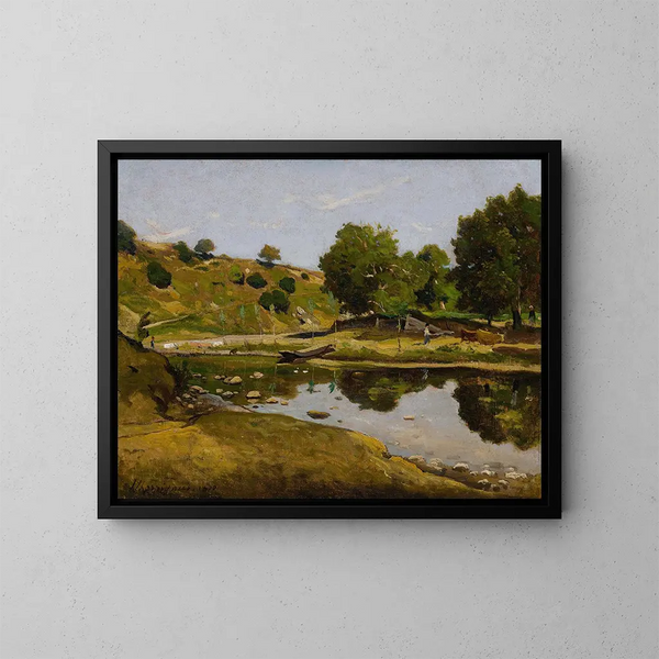 La Rivière - Henri-Joseph Harpignies — cuadro enmarcado en la pared