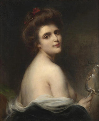 Henri Adrien Tanoux - Portrait en buste de jeune femme au miroir.webp