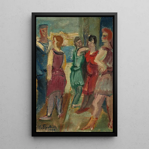 Mujeres y marineros en el puerto - Henri Epstein — cuadro enmarcado en la pared