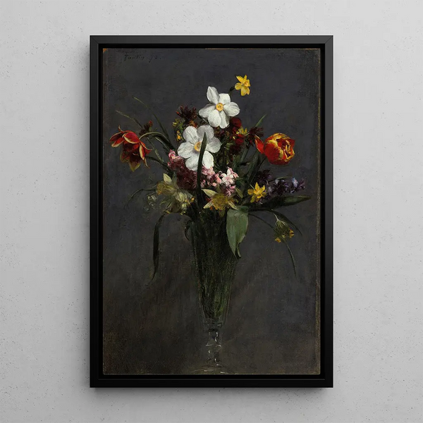 Spring Flowers: tulips, daffodils, hyacinths, jonquils, and wallflowers - Henri Fantin-Latour — framed artwork on a wall