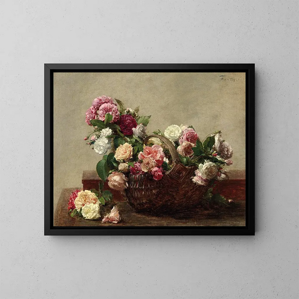 Basket of Roses - Henri Fantin-Latour — framed artwork on a wall