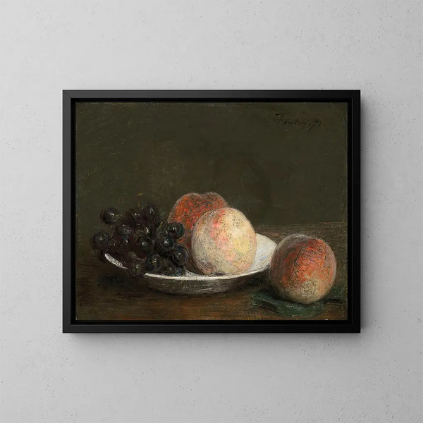 Peaches and Grapes in a Porcelain Bowl - Henri Fantin-Latour — framed artwork on a wall