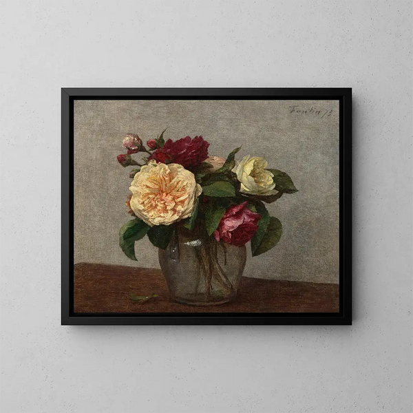 de rosas amarillas y rojas - Henri Fantin-Latour — cuadro enmarcado en la pared