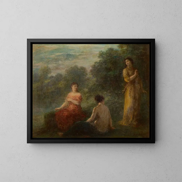 Tres ninfas cerca de una fuente - Henri Fantin-Latour — cuadro enmarcado en la pared
