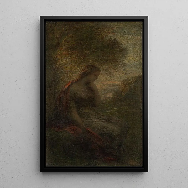 Young woman under a tree at sunset, called Autumn - Henri Fantin-Latour — framed artwork on a wall