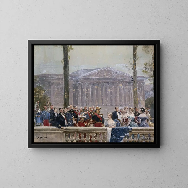 La familia imperial rodeada de numerosas personalidades del Segundo Imperio frente al palacio Bourbon - Henri Gervex — cuadro enmarcado en la pared