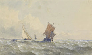 Henri Le Hon - Gezicht op volle zee waarop drie zeilschepen.webp