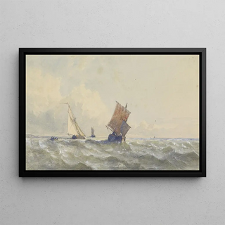 Henri Le Hon - Gezicht op volle zee waarop drie zeilschepen.webp