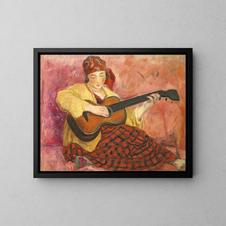 Mujer con guitarra - Henri Lebasque — cuadro enmarcado en la pared