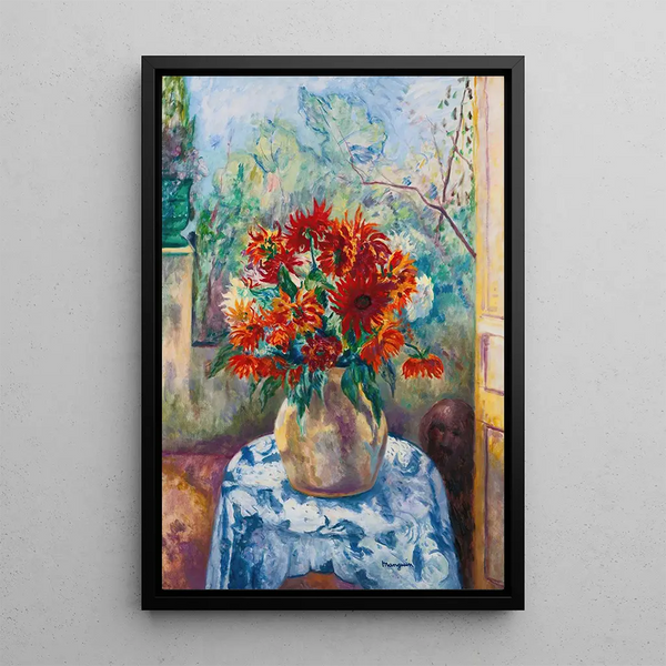 Dahlias en la terraza de Loustalet Saint-Tropez - Henri Manguin — cuadro enmarcado en la pared