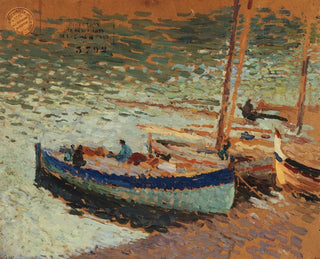 Henri Martin - Bouquet de bleuets  Barques au port.webp