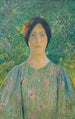 Joven mujer con vestido de flores - Henri Martin — vista de la obra