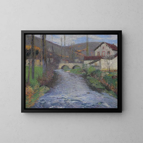 L'école y el puente sobre el verde Labastide-du-Vert - Henri Martin — cuadro enmarcado en la pared