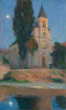 la Luna llena detrás de la iglesia de La Bastide-du-Vert - Henri Martin — vista de la obra